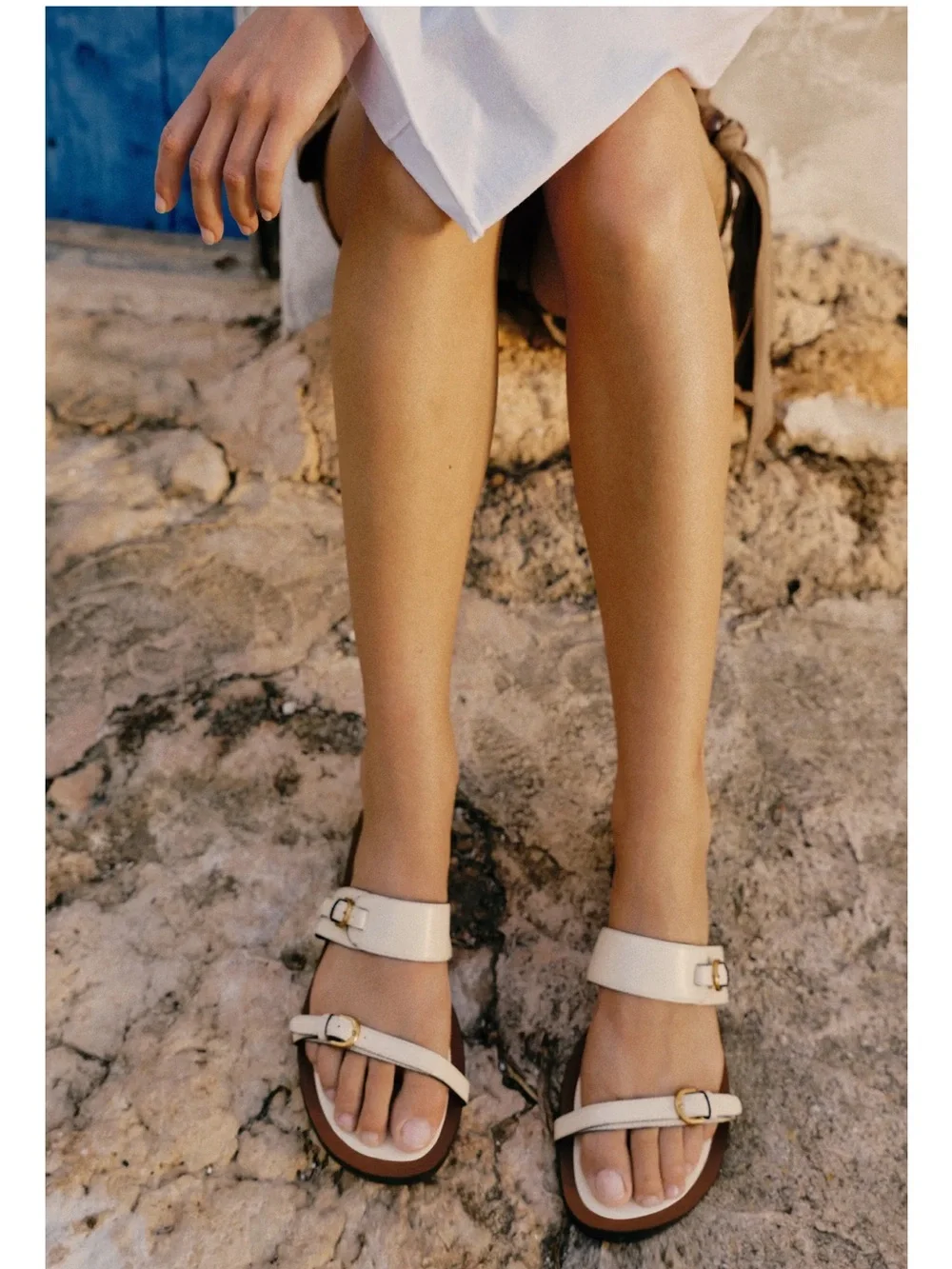❗️LAST CALL❗️ Zara Cream and wBrown Double-Strap Buckle Sandals - Picture 4 of 8
